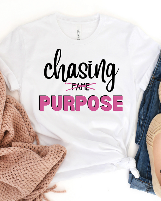 "Chasing Purpose" Graphic Tshirt-White/Pink