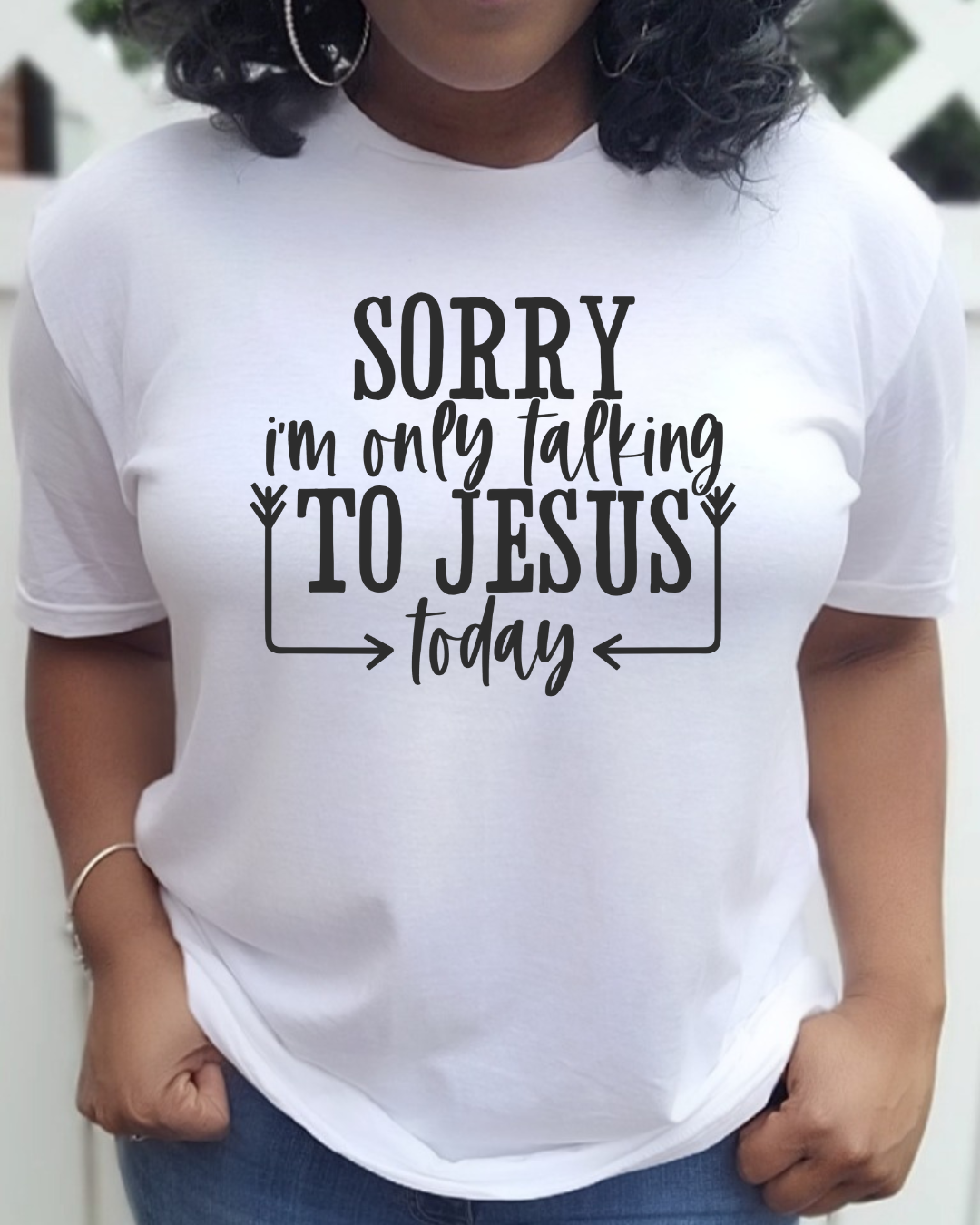 "Only Talking to Jesus" Graphic Tee- White